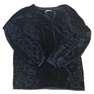 Calvin Klein Velour Floral Goth Fairy Long Sleeve Black Top‎ Mesh Burnout Large